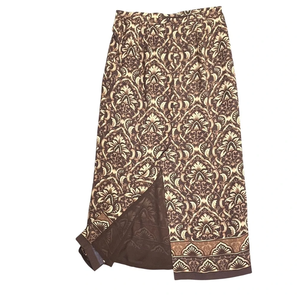 Talbots Silk Maxi Skirt 12 Brown Damask Baroque Regencycore VTG 90s Old Money